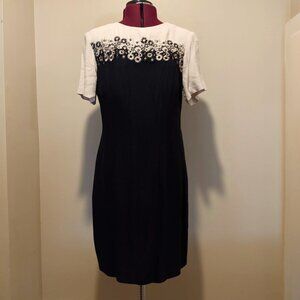 Vintage Betsy’s Things Black & White Embroidered Sheath Dress – Size M/L